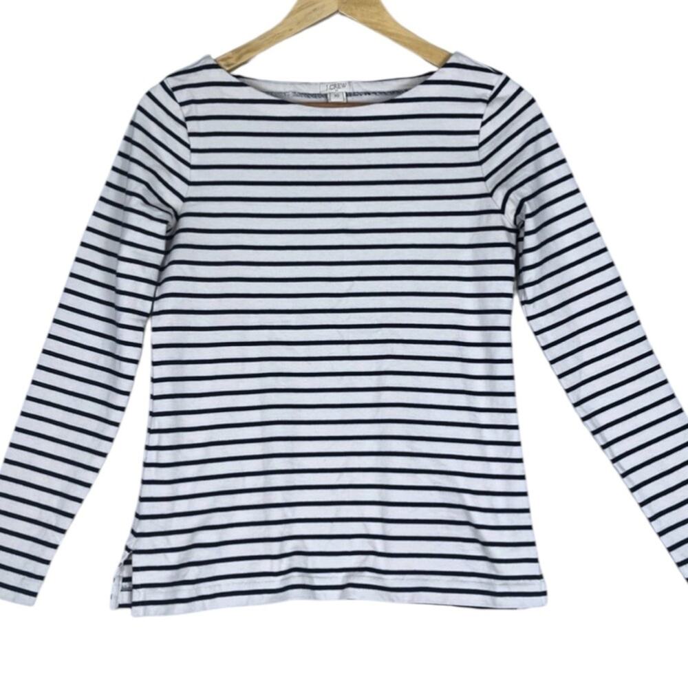 J. Crew Striped Long Sleeve Boatneck Tee in White and Black
